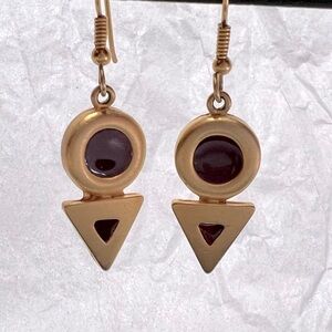 Gold-tone Dangle earrings with Burgundy Enamel